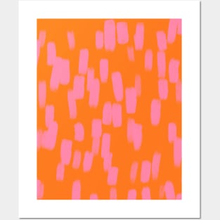 Abstract, Orange with Pink Brush Strokes Posters and Art